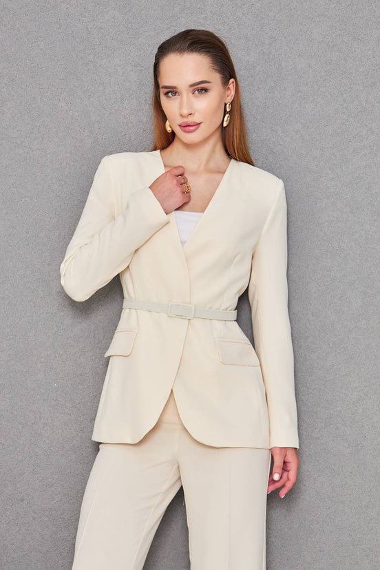 Belted Light Yellow Suit Womens