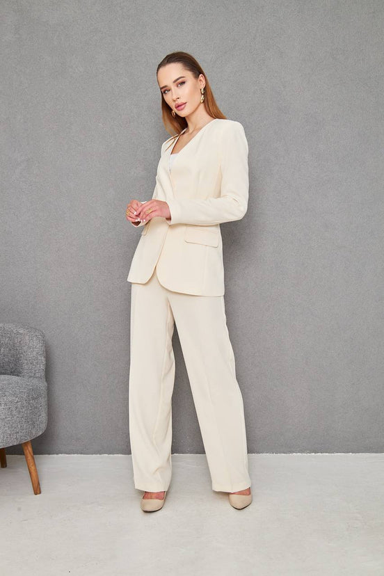 Belted Light Yellow Suit Womens