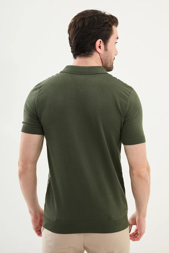 Criss Cross Green Zip Polo Shirt