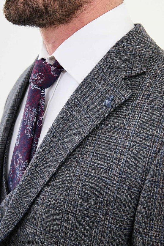 Ames Dark Blue 3 Piece Glen Plaid Wool Suit