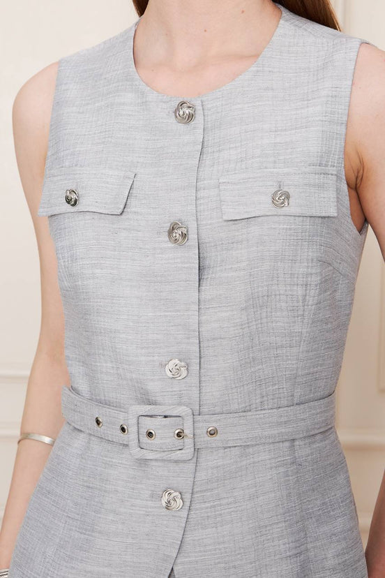 Embossed Linen Women Gray Suit