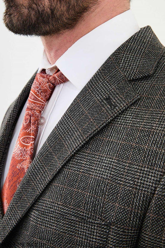 Ames Black 3 Piece Glen Check Wool Suit