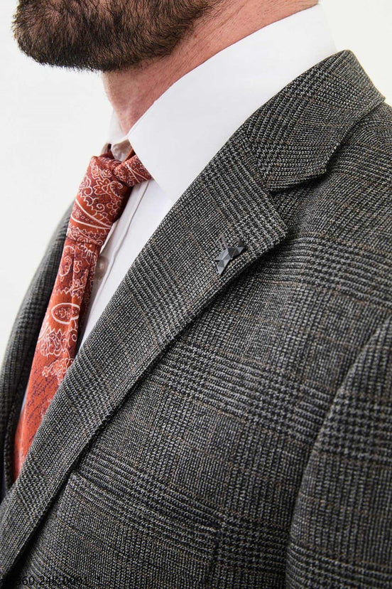 GentWith Ames Dark Gray 3 Piece Glen Check Wool Suit