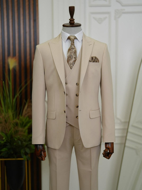 GentWith Bradenton Cream Slim Fit 3 Piece Suit
