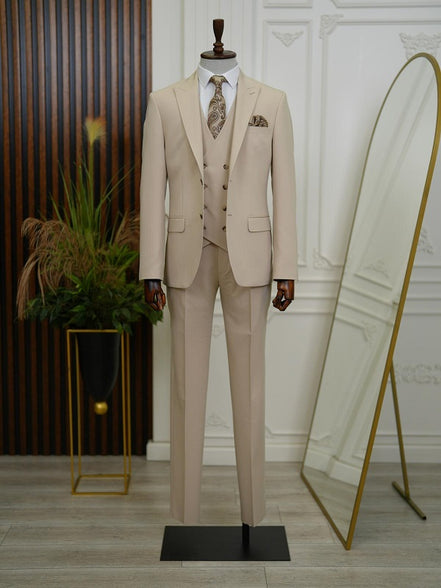 GentWith Bradenton Cream Slim Fit 3 Piece Suit