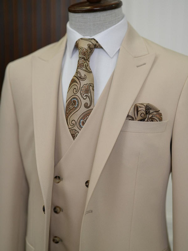 GentWith Bradenton Cream Slim Fit 3 Piece Suit