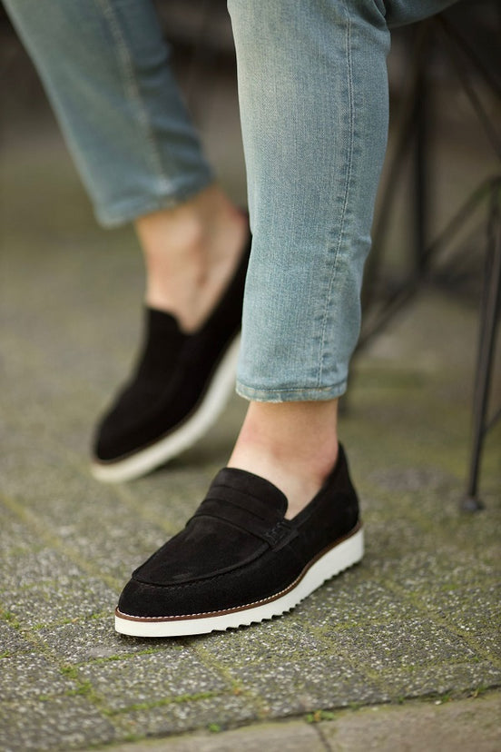 Empire Black Suede Penny Loafers