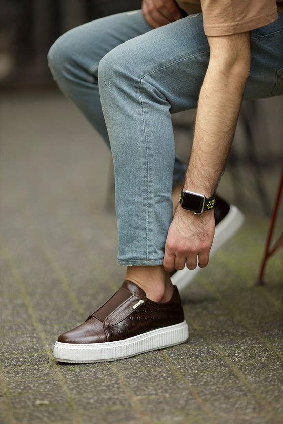 Empire Brown Laceless Slip On Sneakers