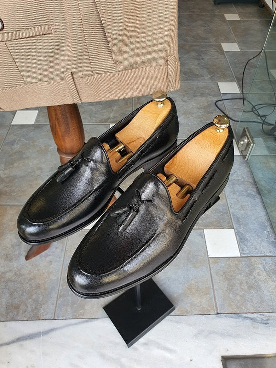 Enid Black Tassel Loafers
