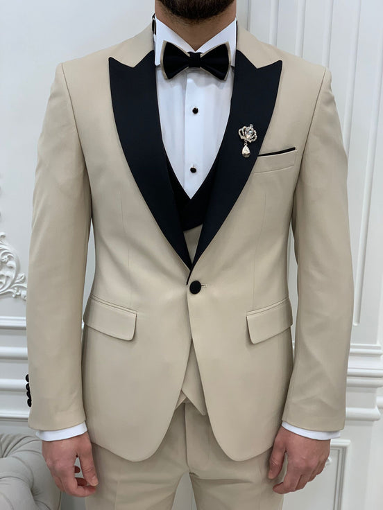 Joliet Slim Fit Peak Lapel Beige Tuxedo