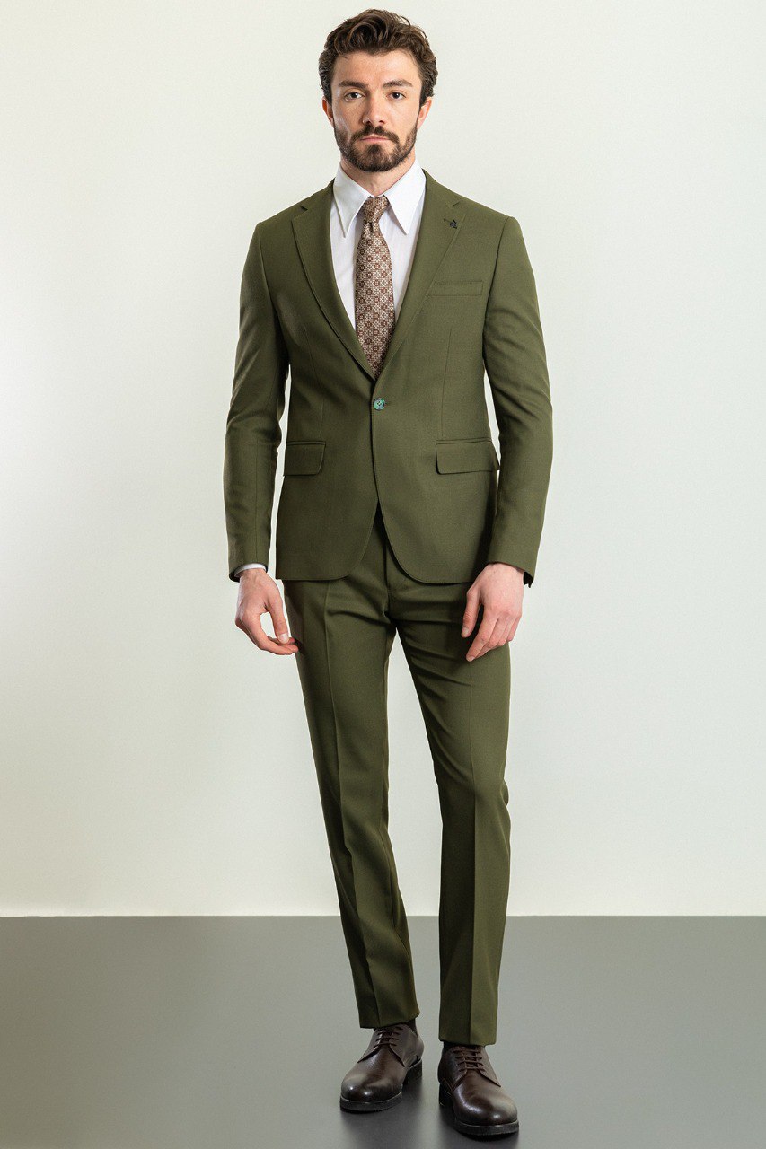 Tea Slim Fit Notch Lapel 2 Piece Khaki Suit