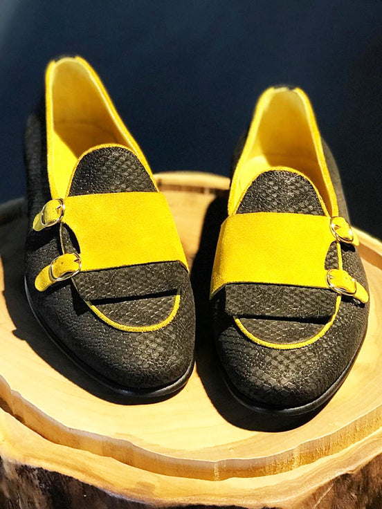 Mesquite Yellow Black Double Monk Strap Shoes