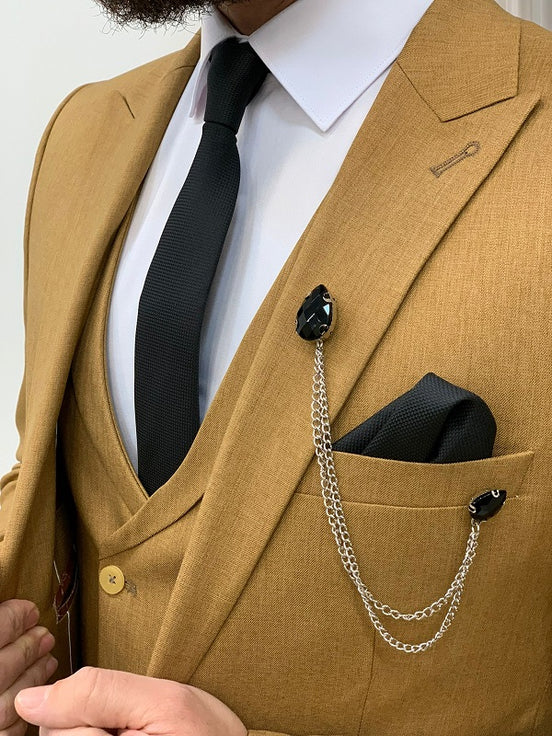 Miami Slim Fit Peak Lapel Mustard Suit