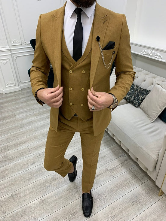 Miami Slim Fit Peak Lapel Mustard Suit