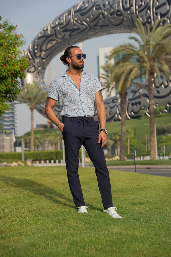 Mitchell Blue Slim Fit Short Sleeve Shirt