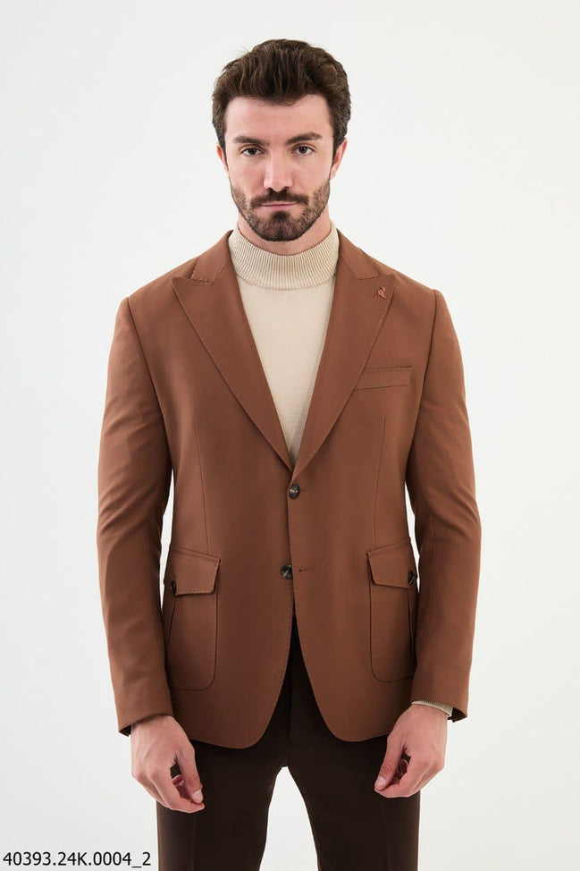 Mitchell Slim Fit Peak Lapel Brown Blazer