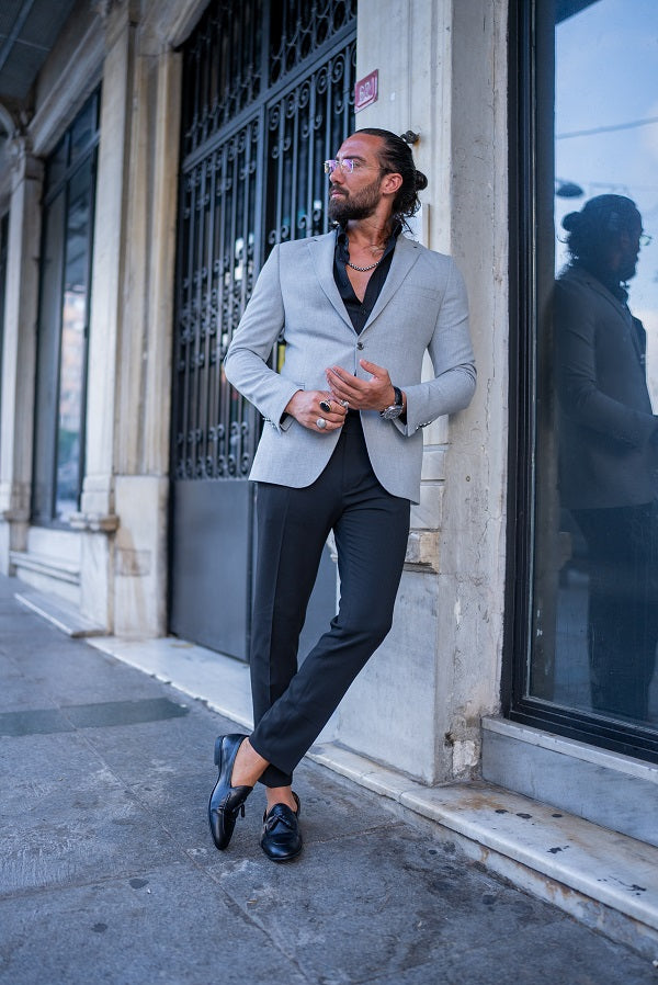Mitchell Light Gray Slim Fit Notch Lapel Blazer