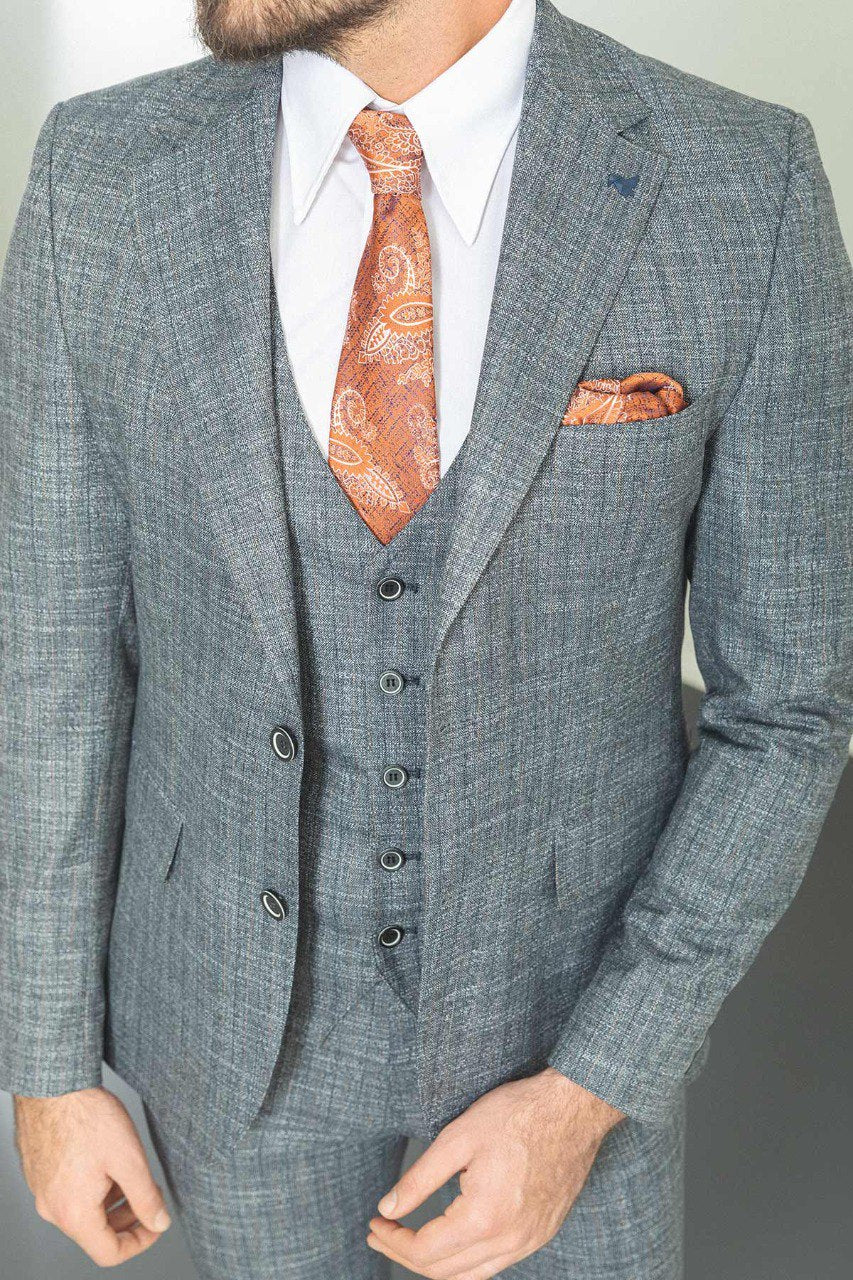 Mitchell Navy Blue Slim Fit Notch Lapel 3 Piece Crosshatch Suit