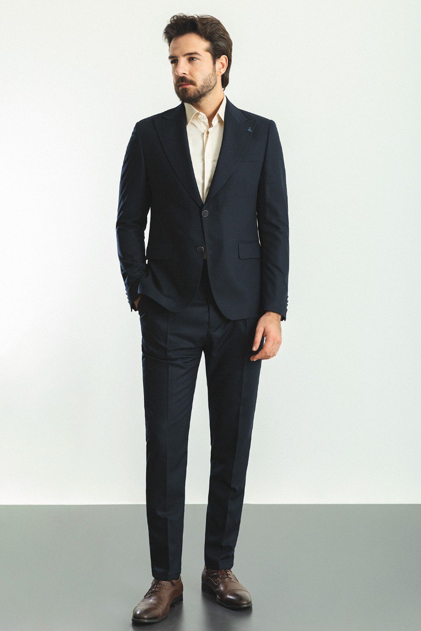 Mitchell Navy Blue Slim Fit Peak Lapel 2 Piece Suit