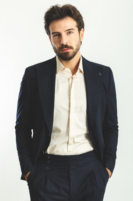 Mitchell Navy Blue Slim Fit Peak Lapel 2 Piece Suit