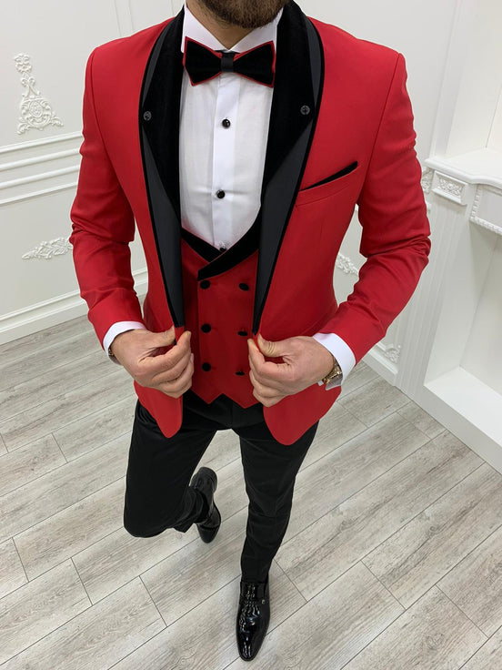 Molalla Slim Fit Shawl Lapel Red Tuxedo