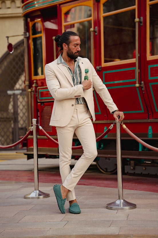 Pierre Slim Fit Beige Wool Suit