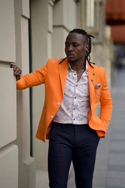 Pierre Slim Fit Notch Lapel Orange Blazer