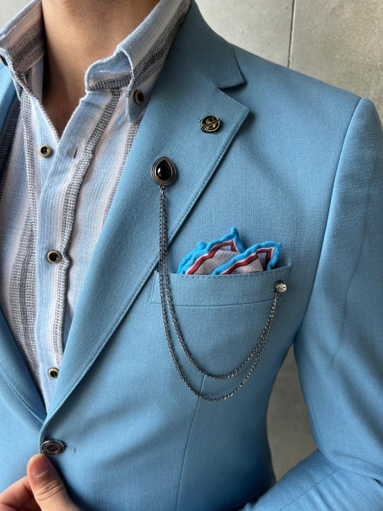 Pierre Sky Blue Slim Fit Notch Lapel Linen Blazer