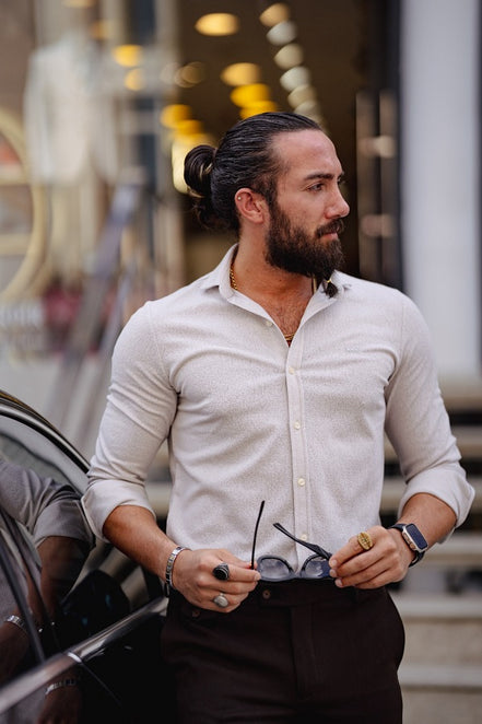 Rapid Beige Slim Fit Textured Cotton Shirt