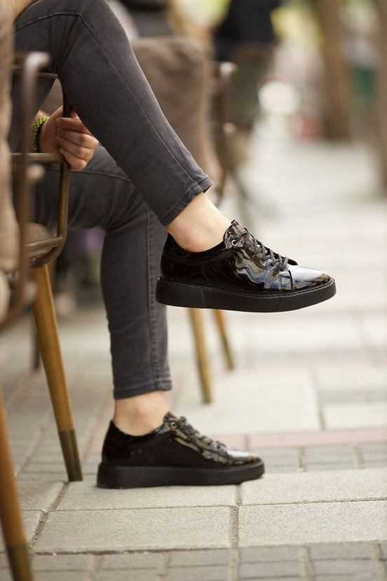 Rapid Black Patent Leather High Top Sneakers