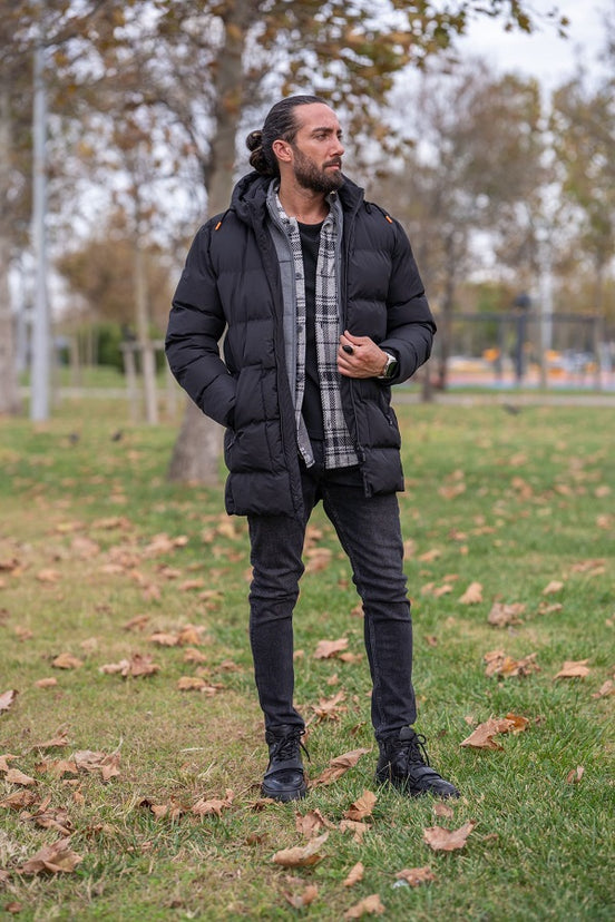 Rapid Slim Fit Black Long Puffer Coat