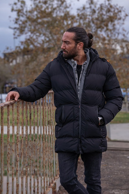 Rapid Slim Fit Black Long Puffer Coat