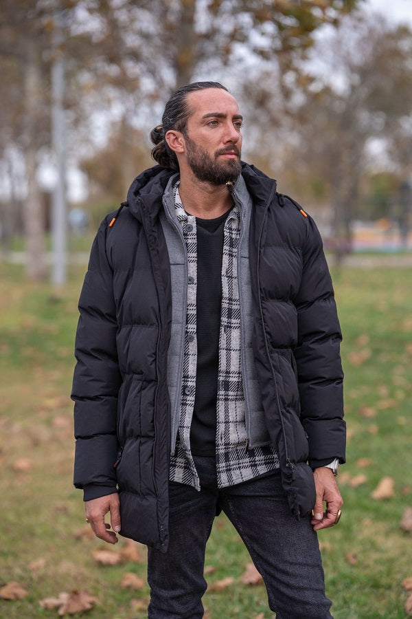 Rapid Slim Fit Black Long Puffer Coat