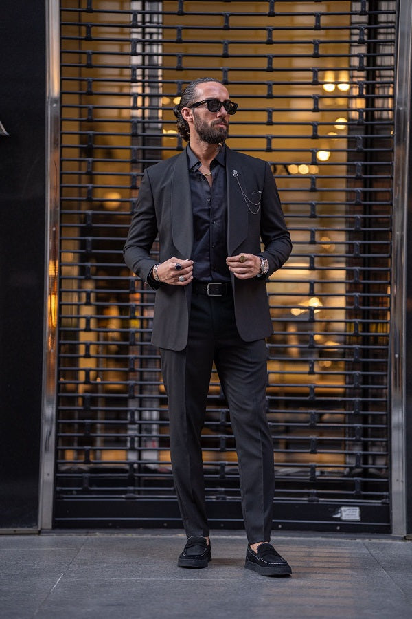 Rapid Black Slim Fit Shawl Lapel 2 Piece Suit