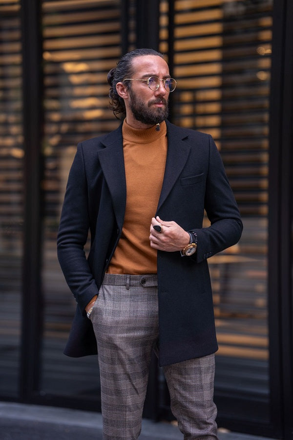 Rapid Black Slim Fit Single Breasted Long Coat