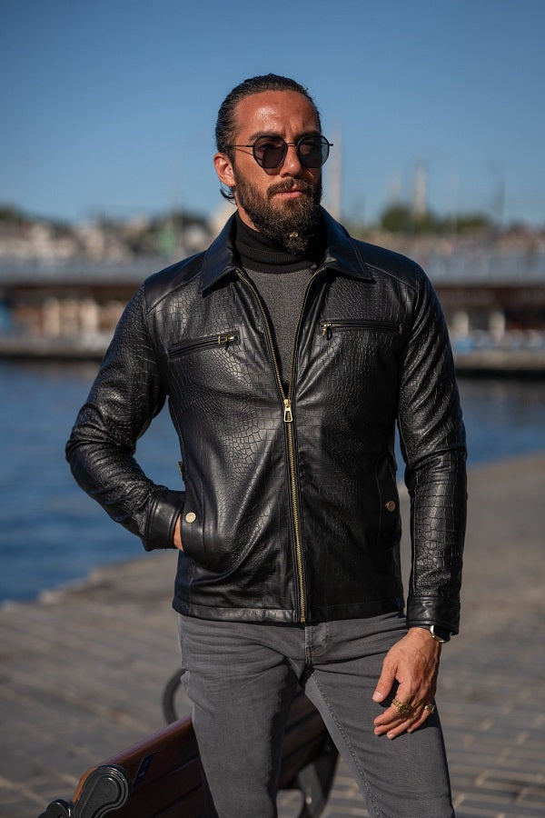 Rapid Slim Fit Zipper Black Leather Jacket