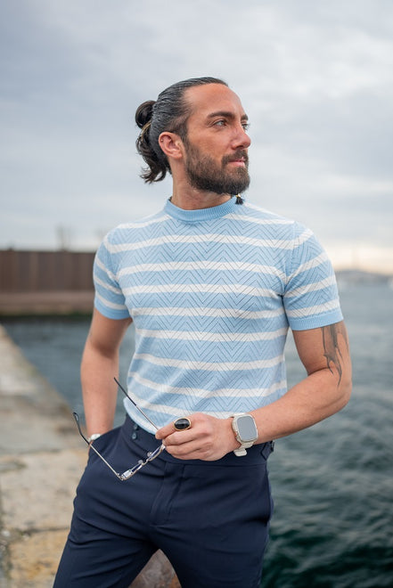 Rapid Blue Crewneck Striped T-Shirt