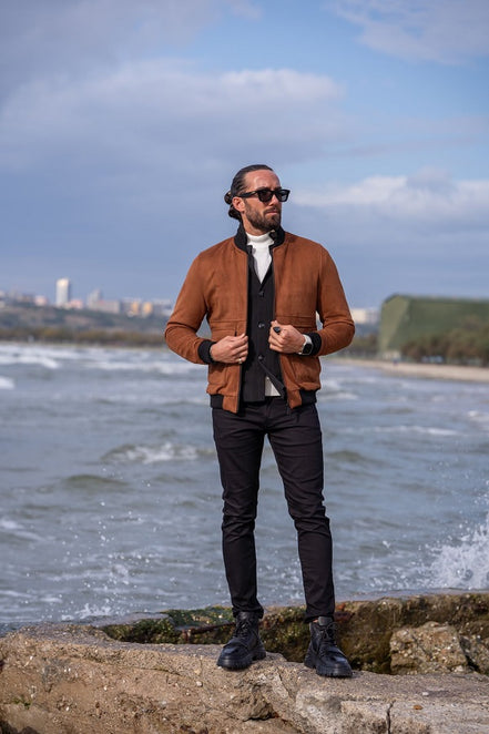 GentWith Rapid Brown Slim Fit Double Pocket Nebbuk Coat