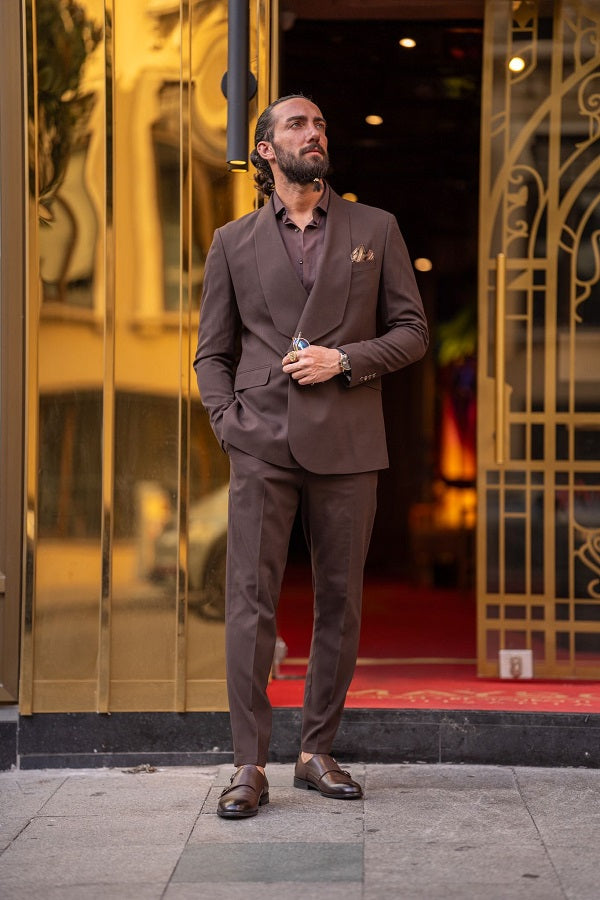 GentWith Rapid Brown Slim Fit Shawl Lapel 2 Piece Suit