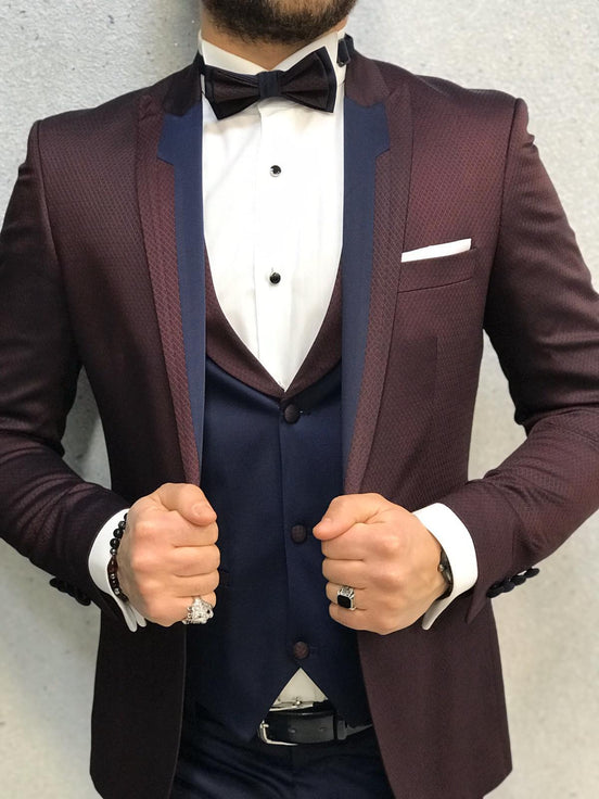 Richmond Slim Fit Peak Lapel Burgundy Tuxedo