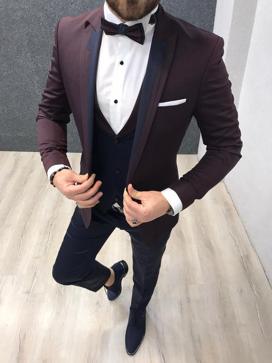 Richmond Slim Fit Peak Lapel Burgundy Tuxedo