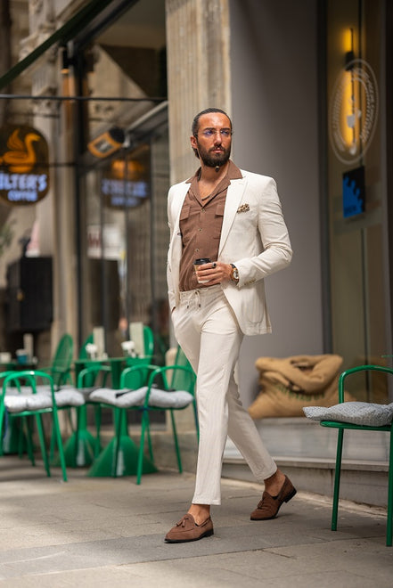 Sturgis Beige Slim Fit Notch Lapel 2 Piece Suit