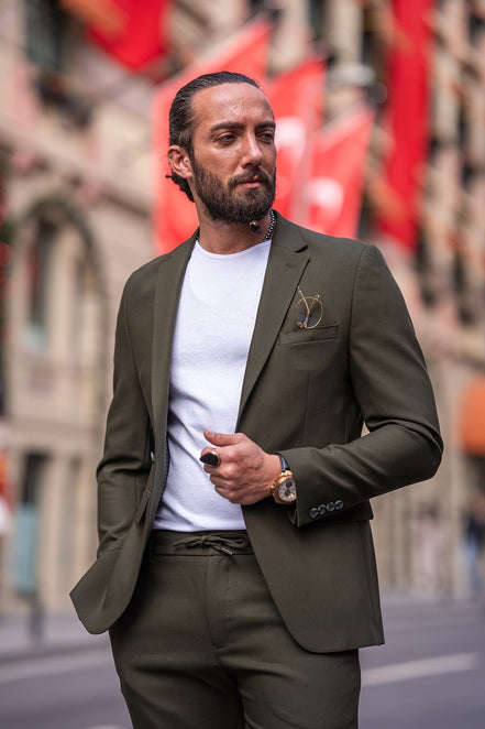 Sturgis Khaki Slim Fit Notch Lapel 2 Piece Suit