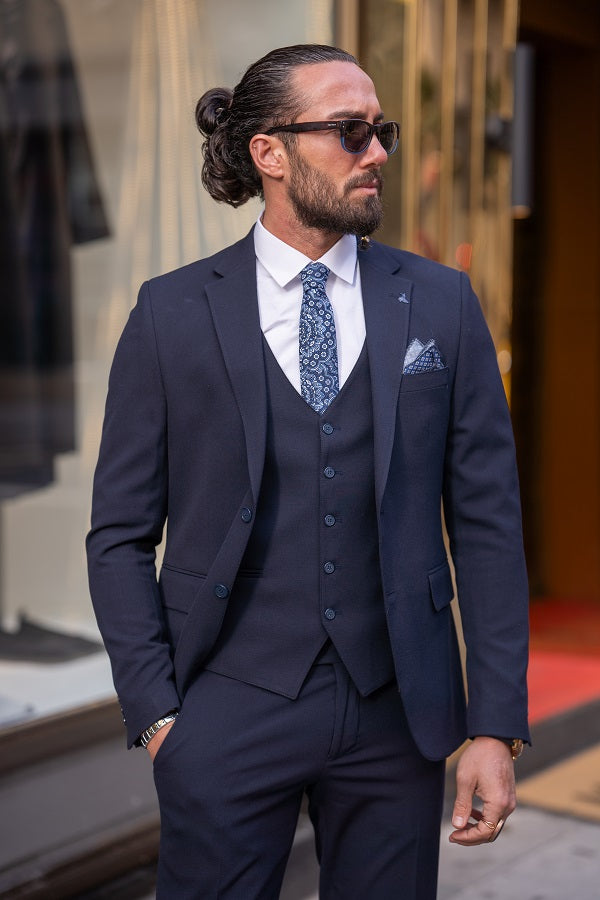 Sturgis Navy Blue Slim Fit Notch Lapel 3 Piece Suit