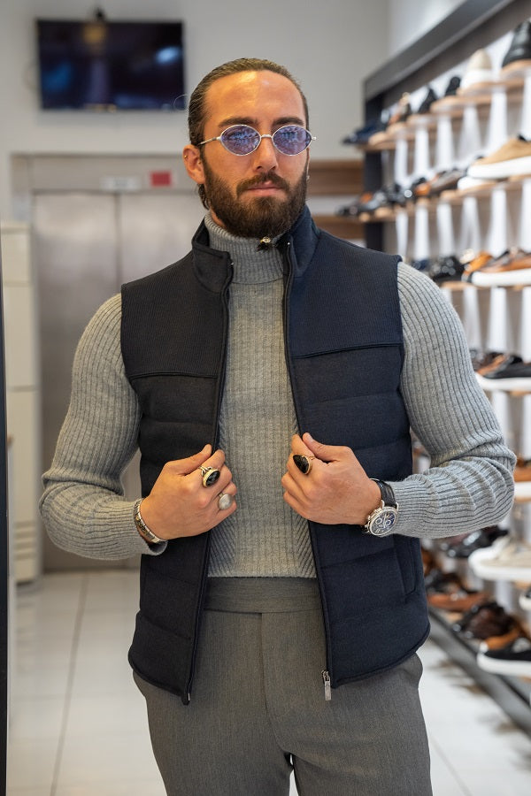 Sturgis Slim Fit Men’s Zipper Navy Blue Vest