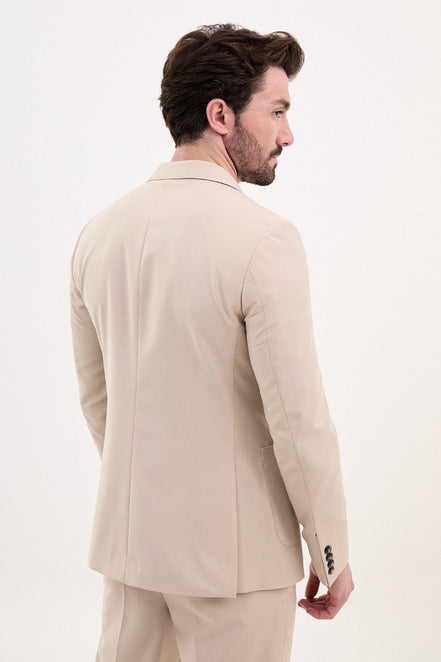 GentWith Tea Beige Slim Fit Double Breasted Suit