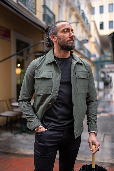 Tea Khaki Slim Fit Double Pocket Buttoned Coat