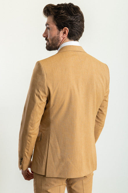 Tea Slim Fit Notch Lapel 3 Piece Light Mustard Suit