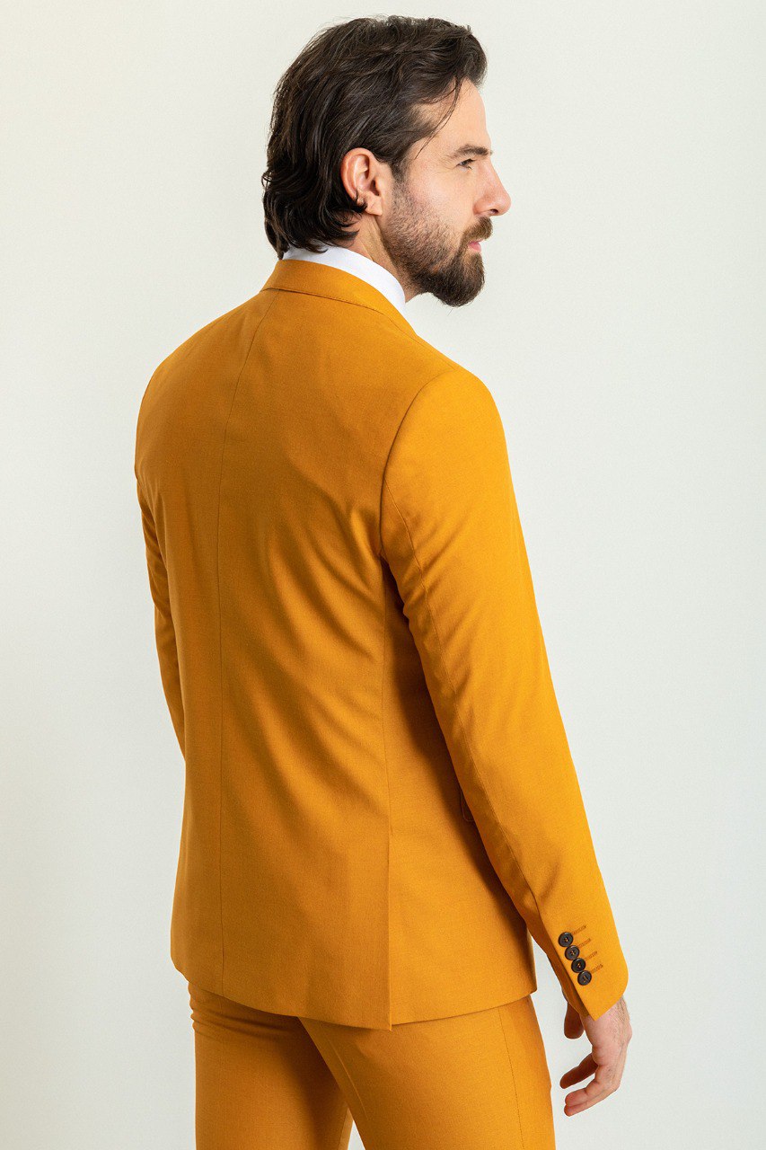 Tea Slim Fit Notch Lapel 3 Piece Mustard Suit