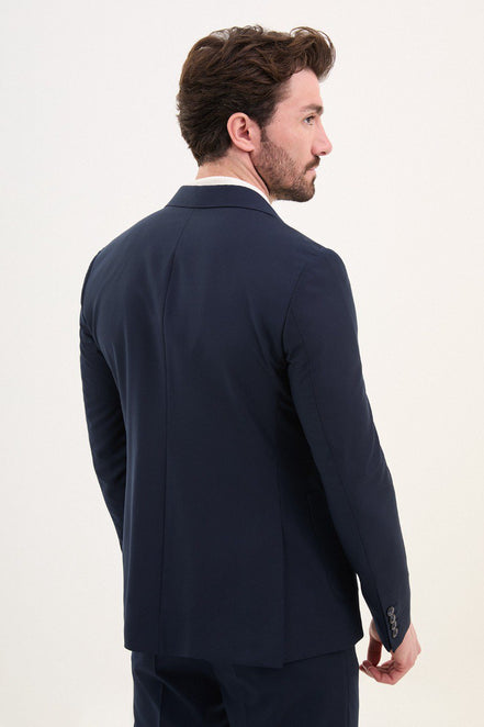 GentWith Tea Navy Blue Slim Fit Double Breasted Suit